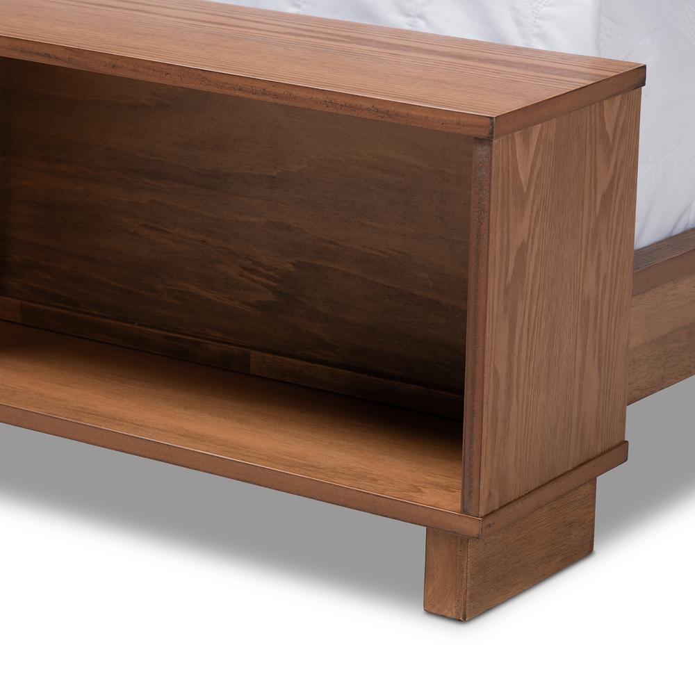 Walnut Brown Finished Wood Queen Size Platform Storage Bed with Built-In Shelves. Picture 15