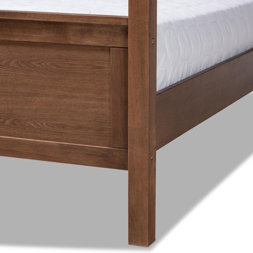 Walnut Brown Finished Wood King Size Platform Canopy Bed. Picture 14