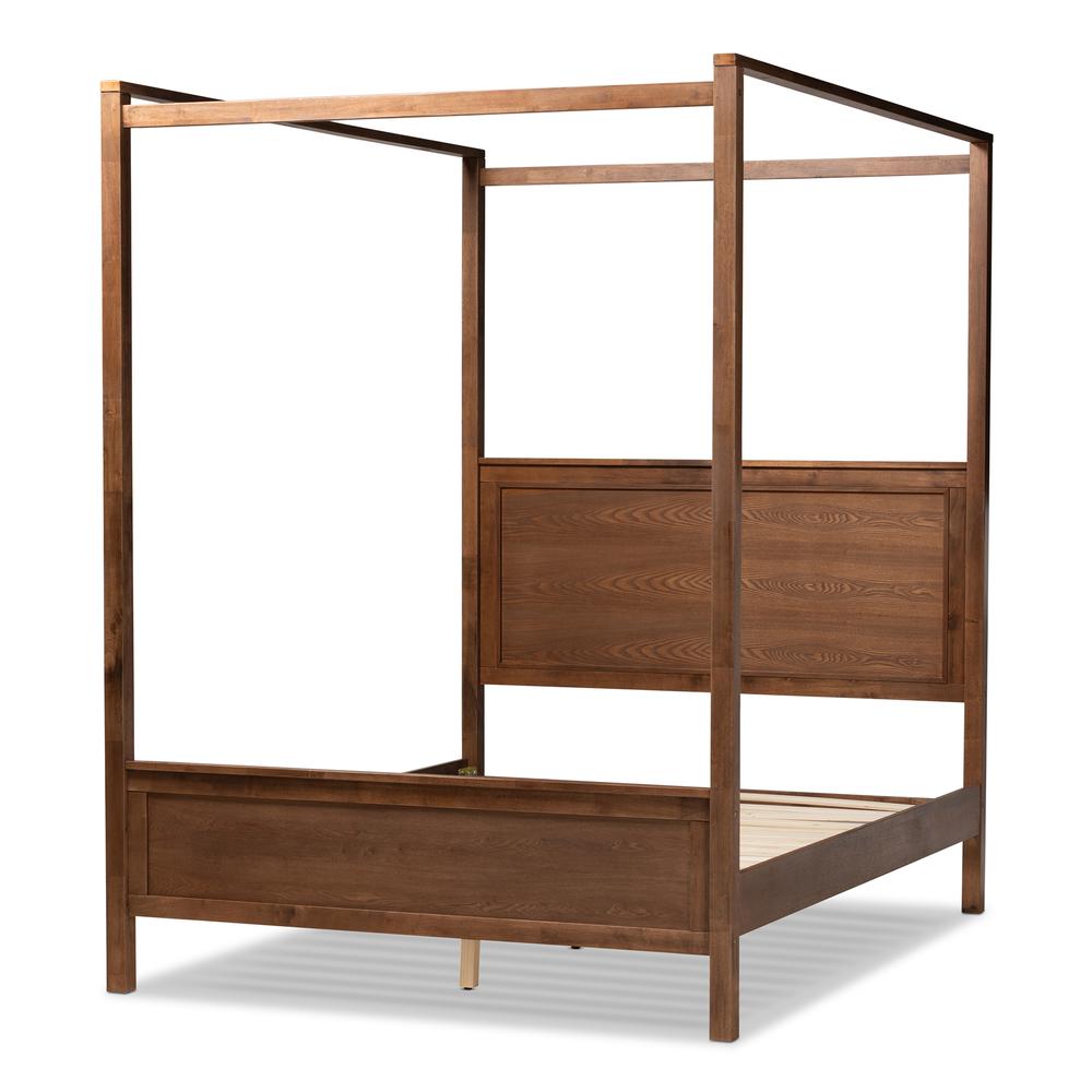 Walnut Brown Finished Wood King Size Platform Canopy Bed. Picture 10