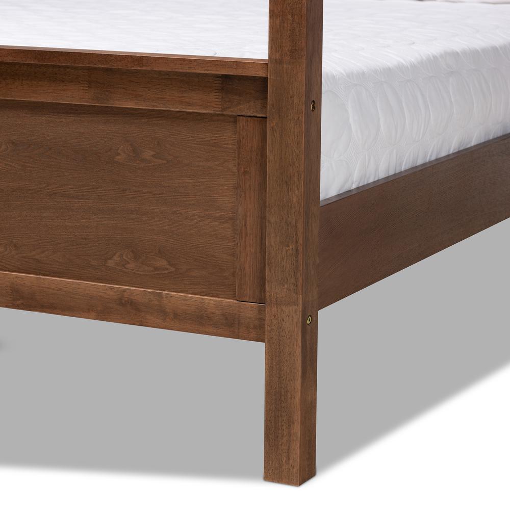 Walnut Brown Finished Wood King Size Platform Canopy Bed. Picture 14