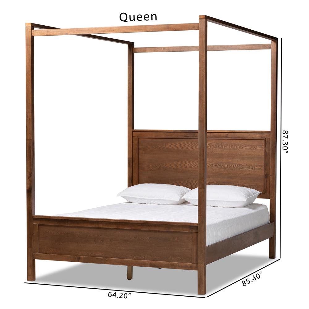 Walnut Brown Finished Wood King Size Platform Canopy Bed. Picture 17