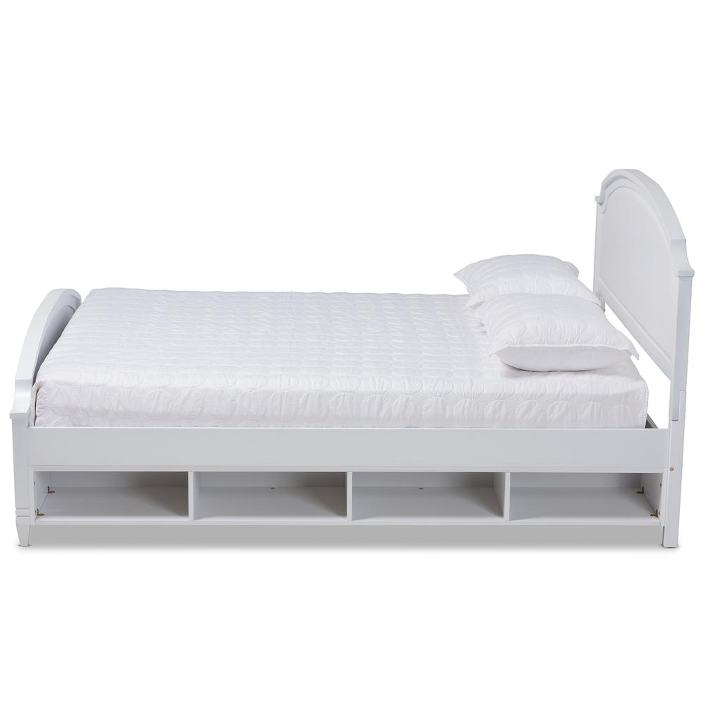 Traditional Transitional White Finished Wood Queen Size Storage Platform Bed. Picture 11