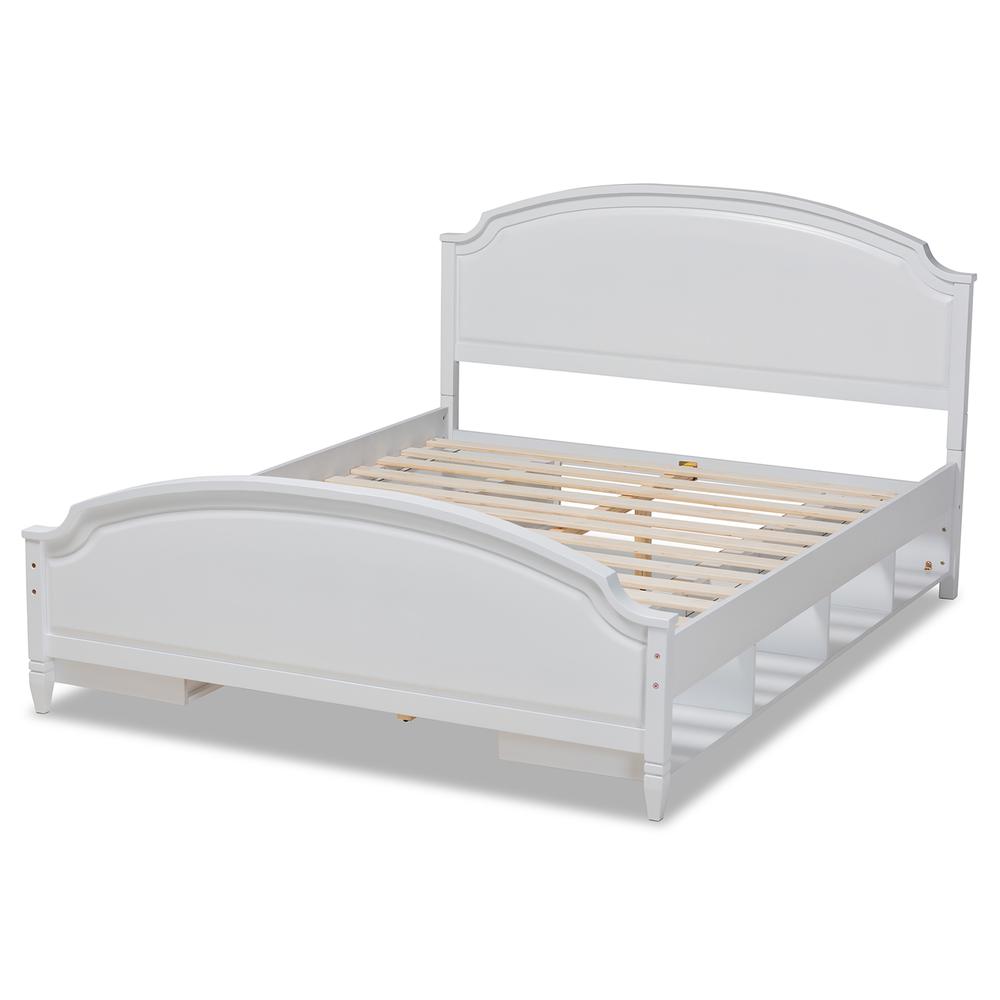 Traditional Transitional White Finished Wood Queen Size Storage Platform Bed. Picture 12
