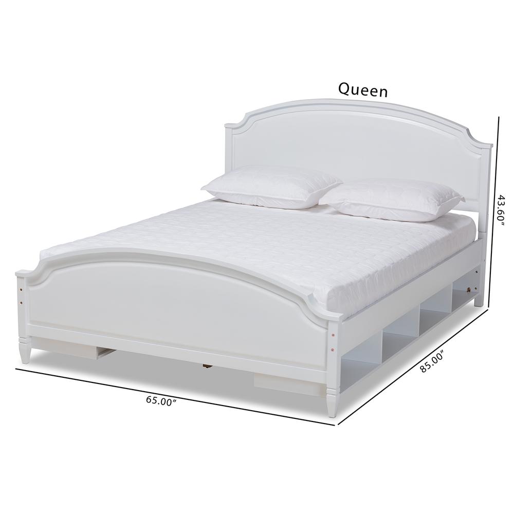 Traditional Transitional White Finished Wood Queen Size Storage Platform Bed. Picture 18