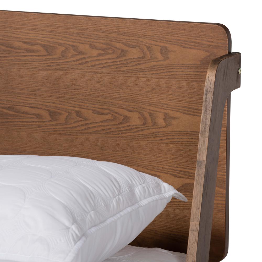 Sadler Mid-Century Modern Ash Walnut Brown Finished Wood Queen Size Platform Bed. Picture 14