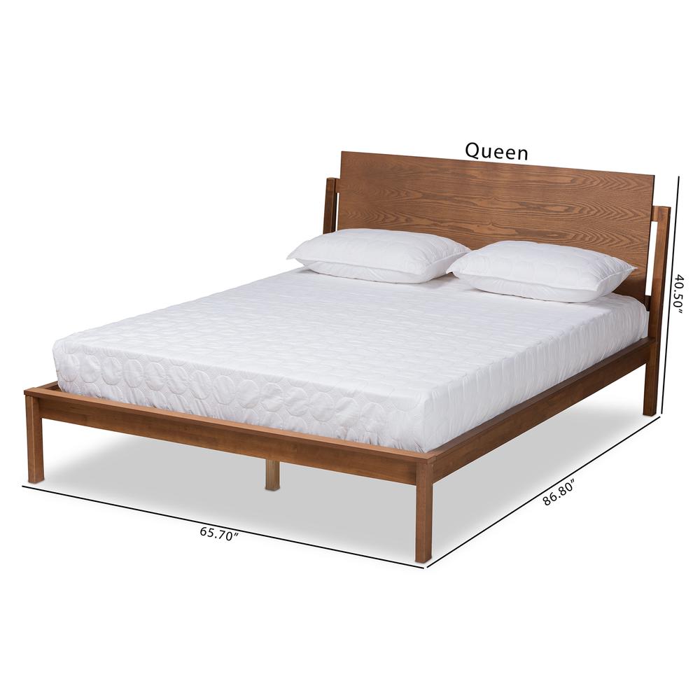 Giuseppe Modern and Contemporary Walnut Brown Finished Queen Size Platform Bed. Picture 19