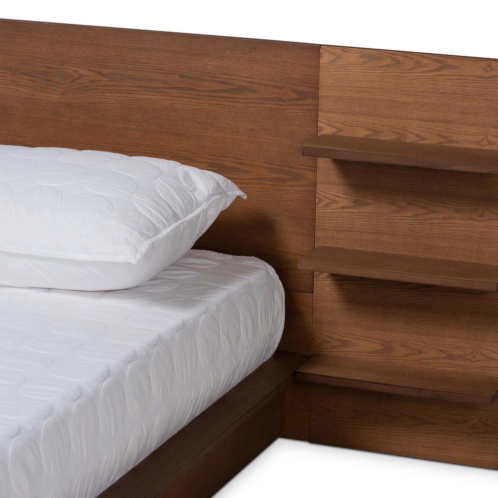 Walnut Brown Finished Wood King Size Platform Storage Bed with Shelves. Picture 13
