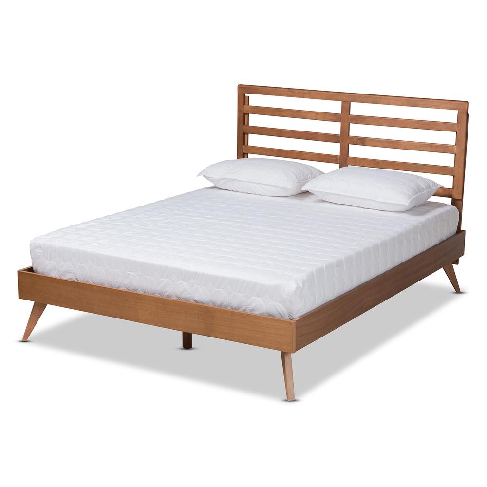Shiro Mid-Century Modern Ash Walnut Finished Wood Queen Size Platform Bed. Picture 11