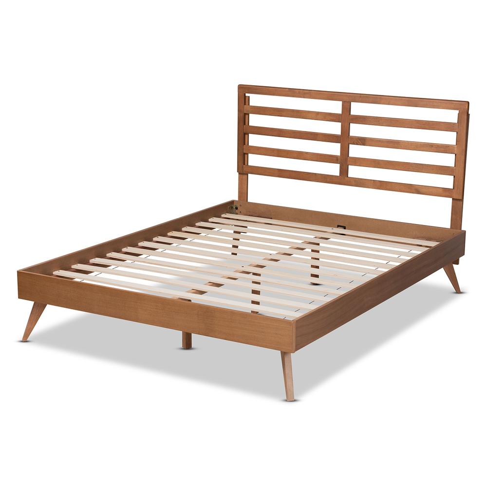Shiro Mid-Century Modern Ash Walnut Finished Wood Queen Size Platform Bed. Picture 13