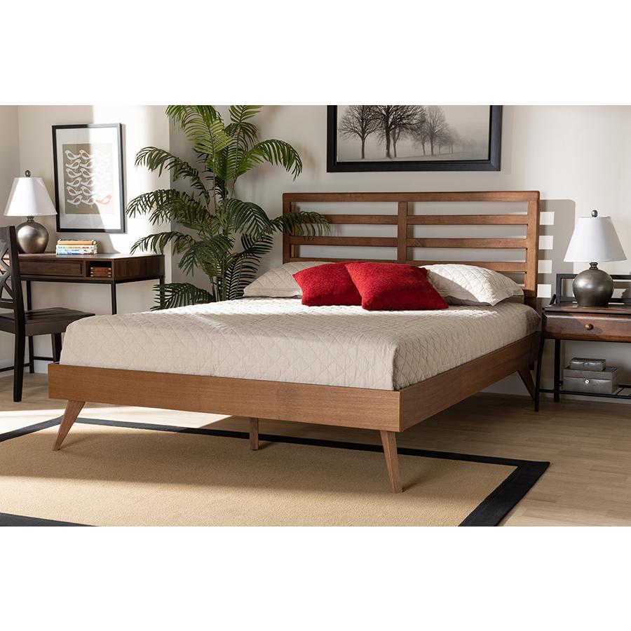 Shiro Mid-Century Modern Ash Walnut Finished Wood Queen Size Platform Bed. Picture 6