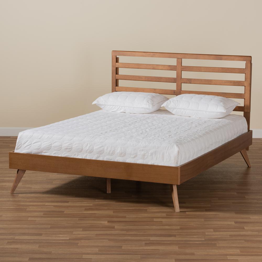 Shiro Mid-Century Modern Ash Walnut Finished Wood Queen Size Platform Bed. Picture 17
