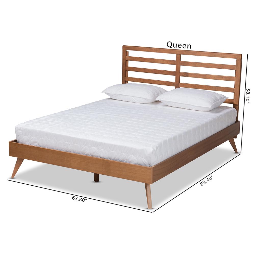 Shiro Mid-Century Modern Ash Walnut Finished Wood Queen Size Platform Bed. Picture 19