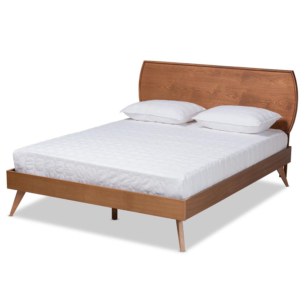 Aimi Mid-Century Modern Walnut Brown Finished Wood Queen Size Platform Bed. Picture 12