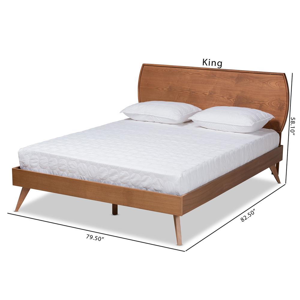 Aimi Mid-Century Modern Walnut Brown Finished Wood Queen Size Platform Bed. Picture 21