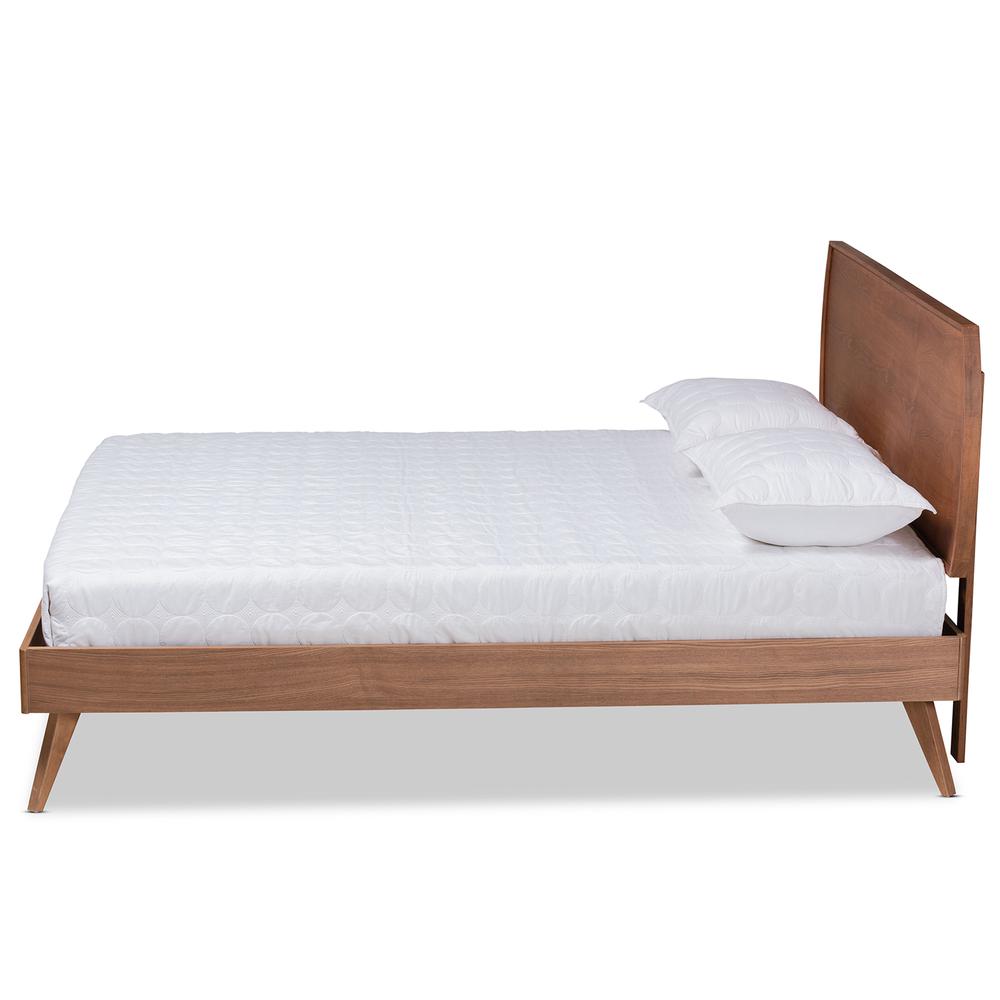 Aimi Mid-Century Modern Walnut Brown Finished Wood Queen Size Platform Bed. Picture 13