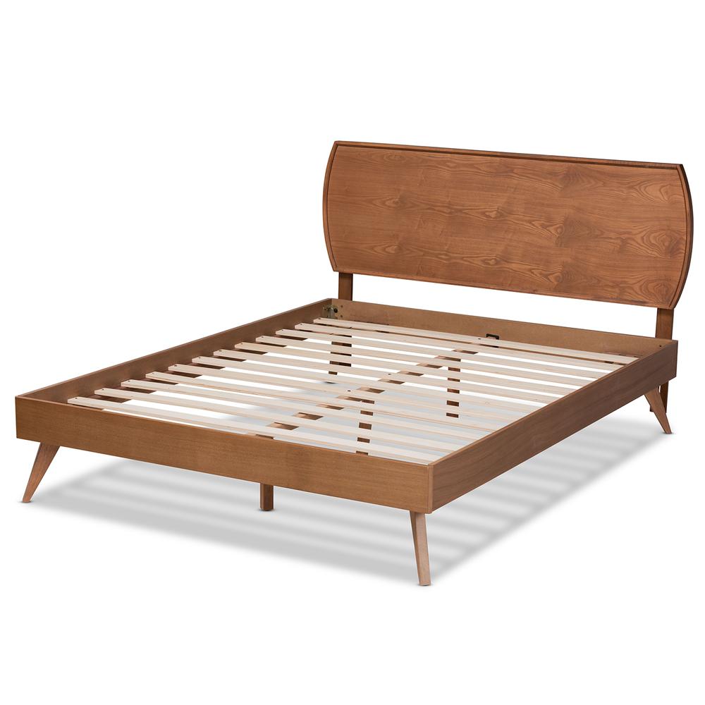 Aimi Mid-Century Modern Walnut Brown Finished Wood Queen Size Platform Bed. Picture 14