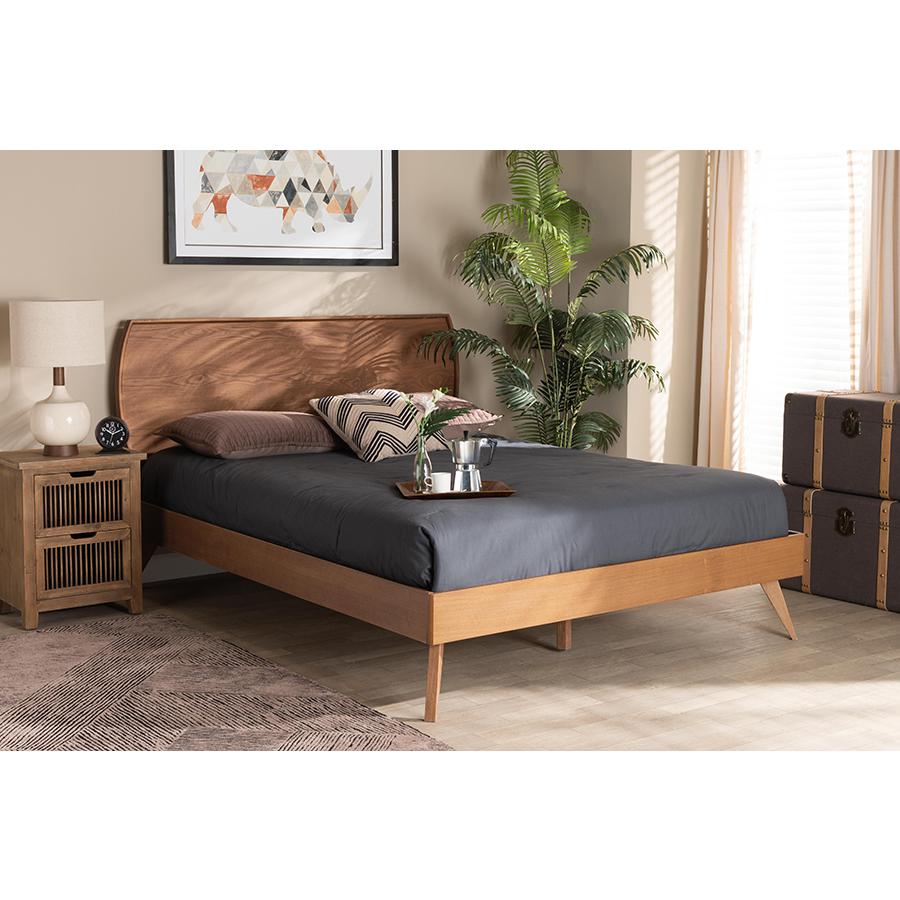 Aimi Mid-Century Modern Walnut Brown Finished Wood Queen Size Platform Bed. Picture 6