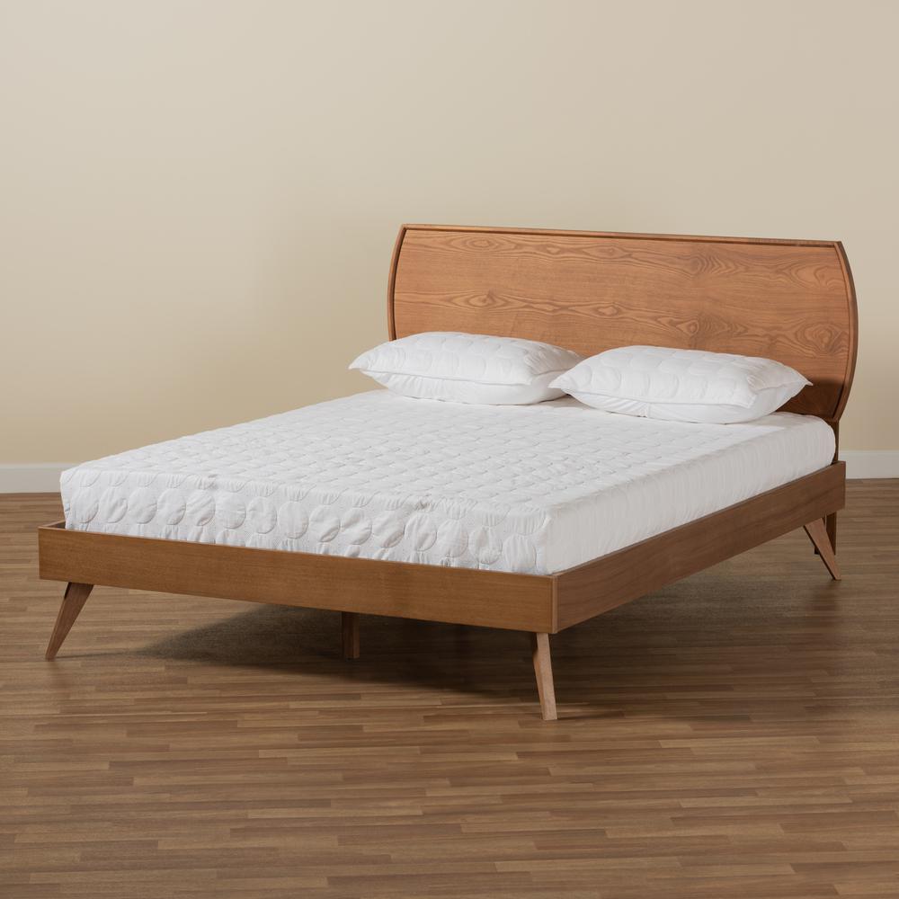 Aimi Mid-Century Modern Walnut Brown Finished Wood Queen Size Platform Bed. Picture 18