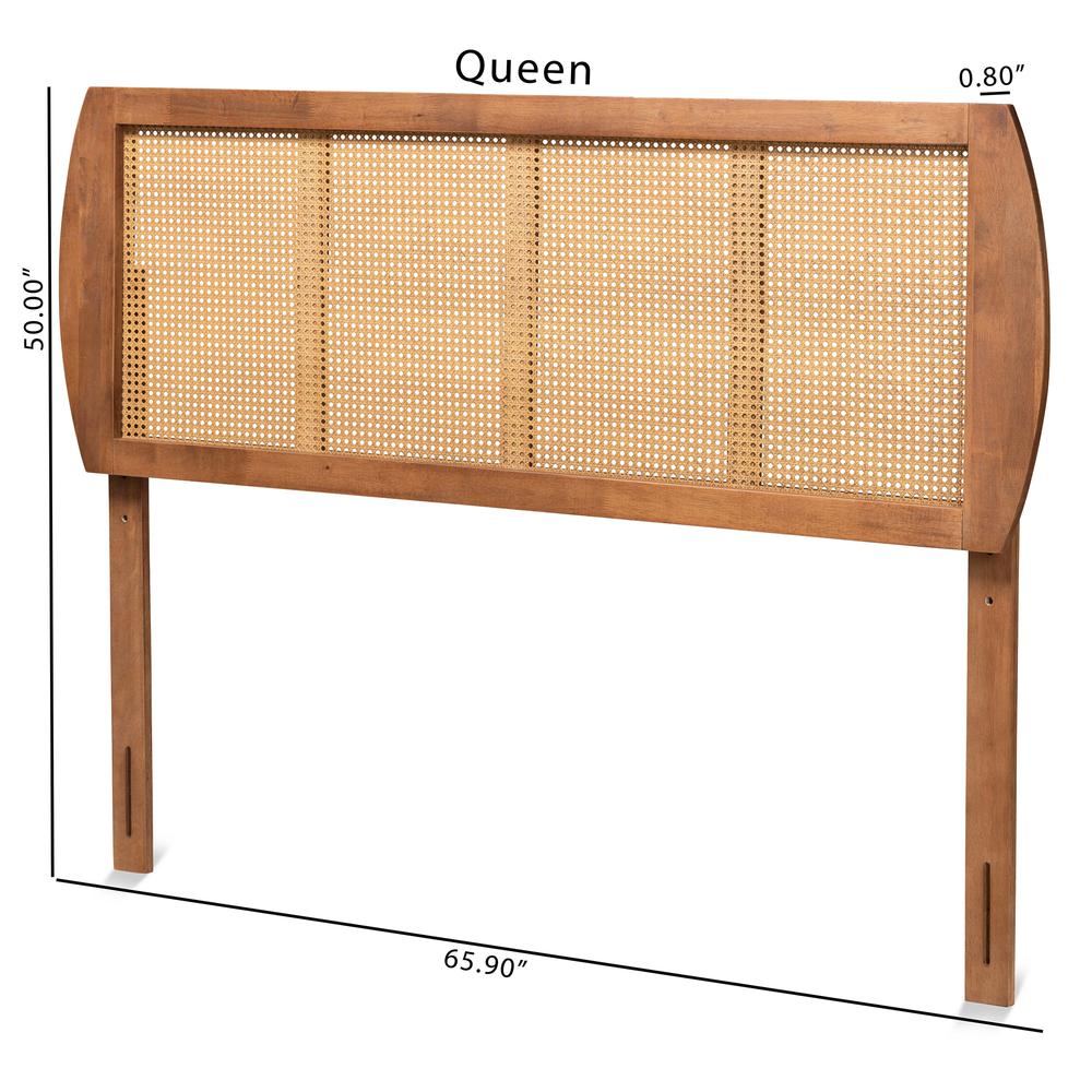 Modern Ash Walnut Finished Wood and Synthetic Rattan Queen Size Headboard. Picture 14