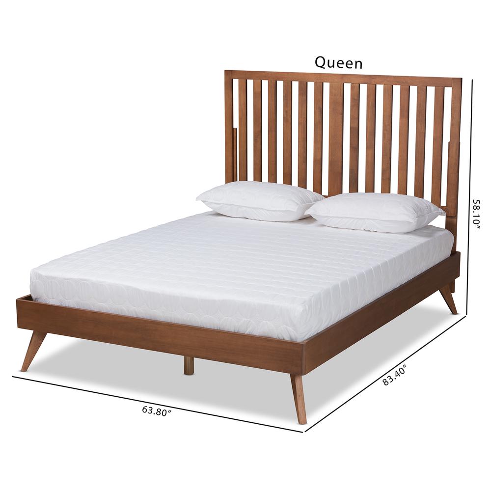 Saki Mid-Century Modern Walnut Brown Finished Wood Queen Size Platform Bed. Picture 20
