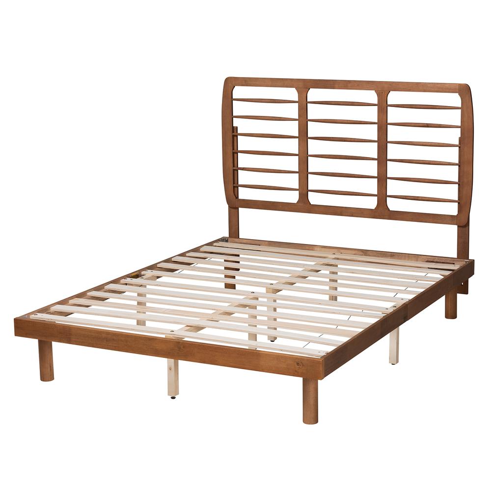 Petra Mid-Century Modern Ash Walnut Finished Wood Queen Size Platform Bed. Picture 13