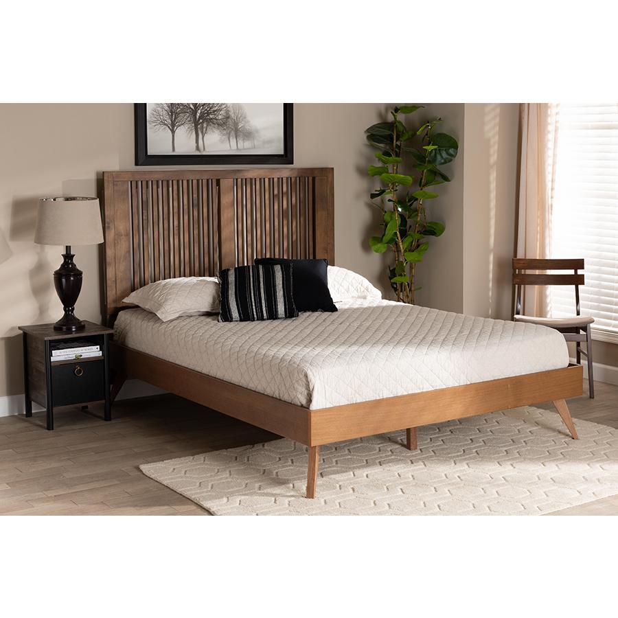 Transitional Ash Walnut Finished Wood Queen Size Platform Bed. Picture 6