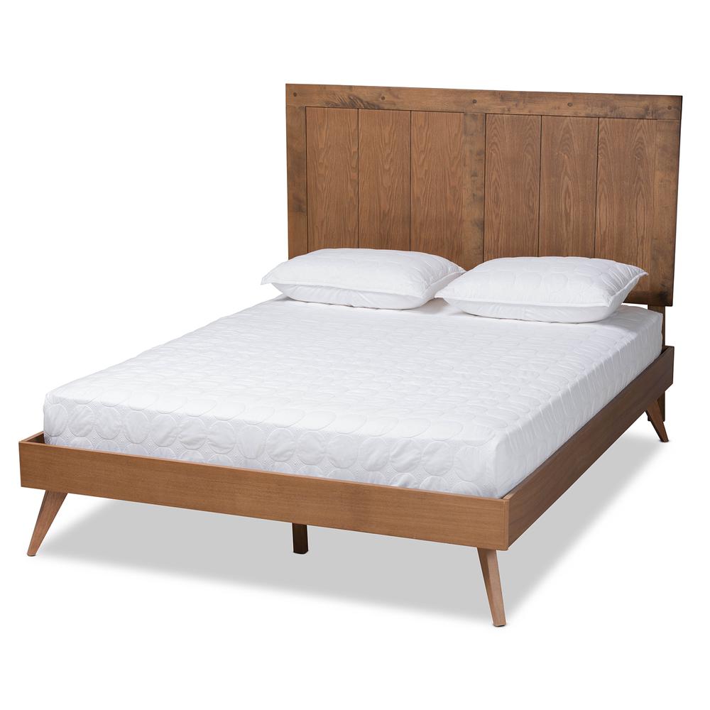 Transitional Ash Walnut Finished Wood Queen Size Platform Bed. Picture 12