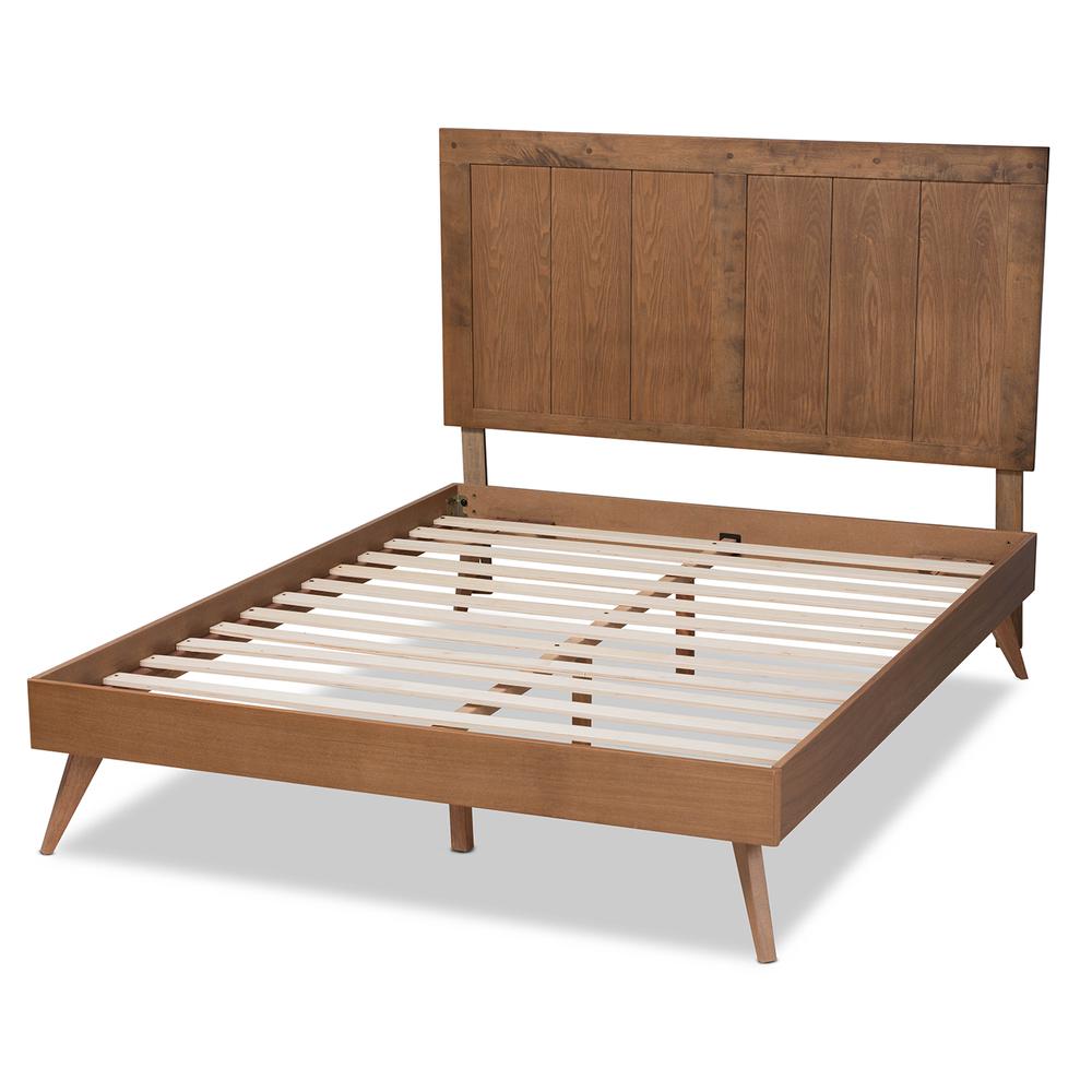 Transitional Ash Walnut Finished Wood Queen Size Platform Bed. Picture 14