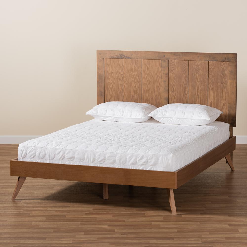 Transitional Ash Walnut Finished Wood Queen Size Platform Bed. Picture 18