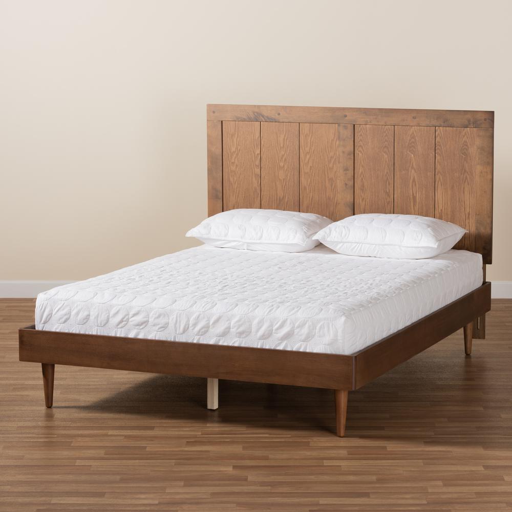 Transitional Ash Walnut Finished Wood Queen Size Platform Bed. Picture 18