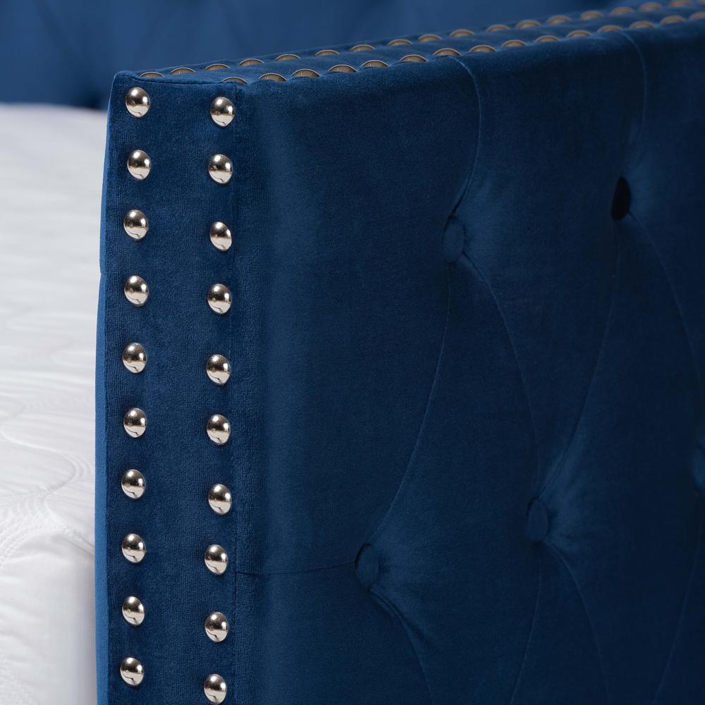 Navy Blue Velvet Fabric Upholstered Queen Size Daybed with Trundle. Picture 19