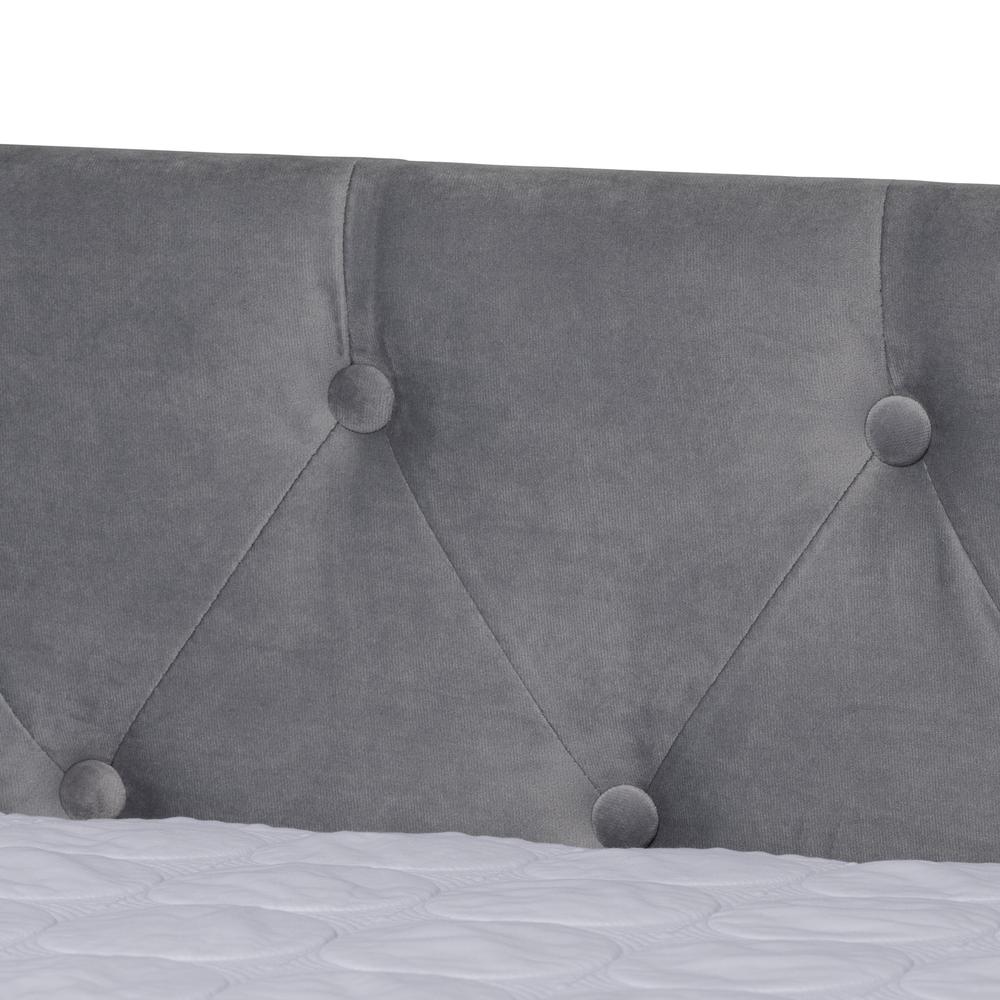 Grey Velvet Fabric Upholstered Queen Size Daybed with Trundle. Picture 18