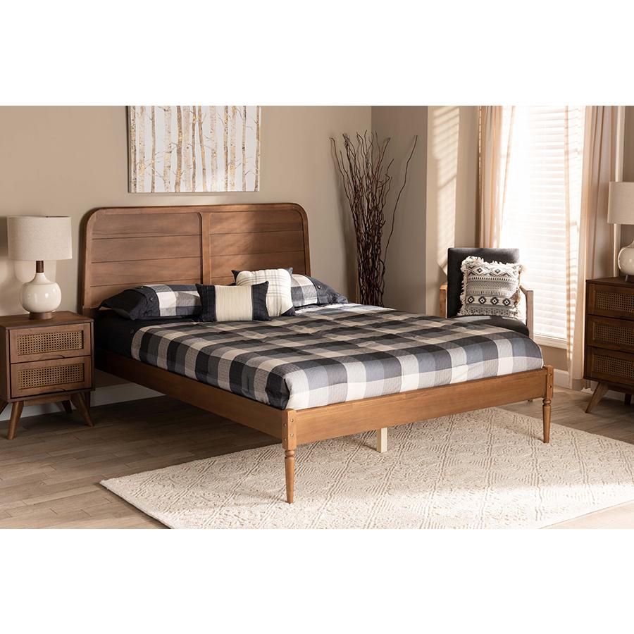 Traditional Walnut Brown Finished Wood Queen Size Platform Bed. Picture 7