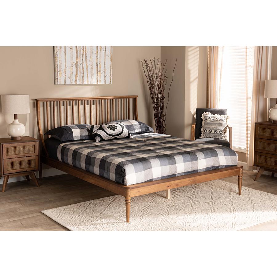 Traditional Transitional Walnut Brown Finished Wood Queen Size Platform Bed. Picture 7