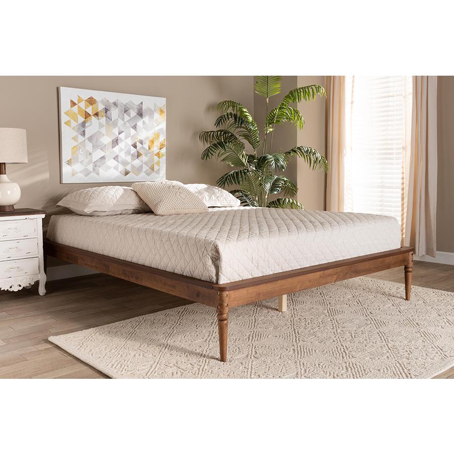 Tallis Classic and Traditional Walnut Brown Finished Wood Queen Size Bed Frame. Picture 6