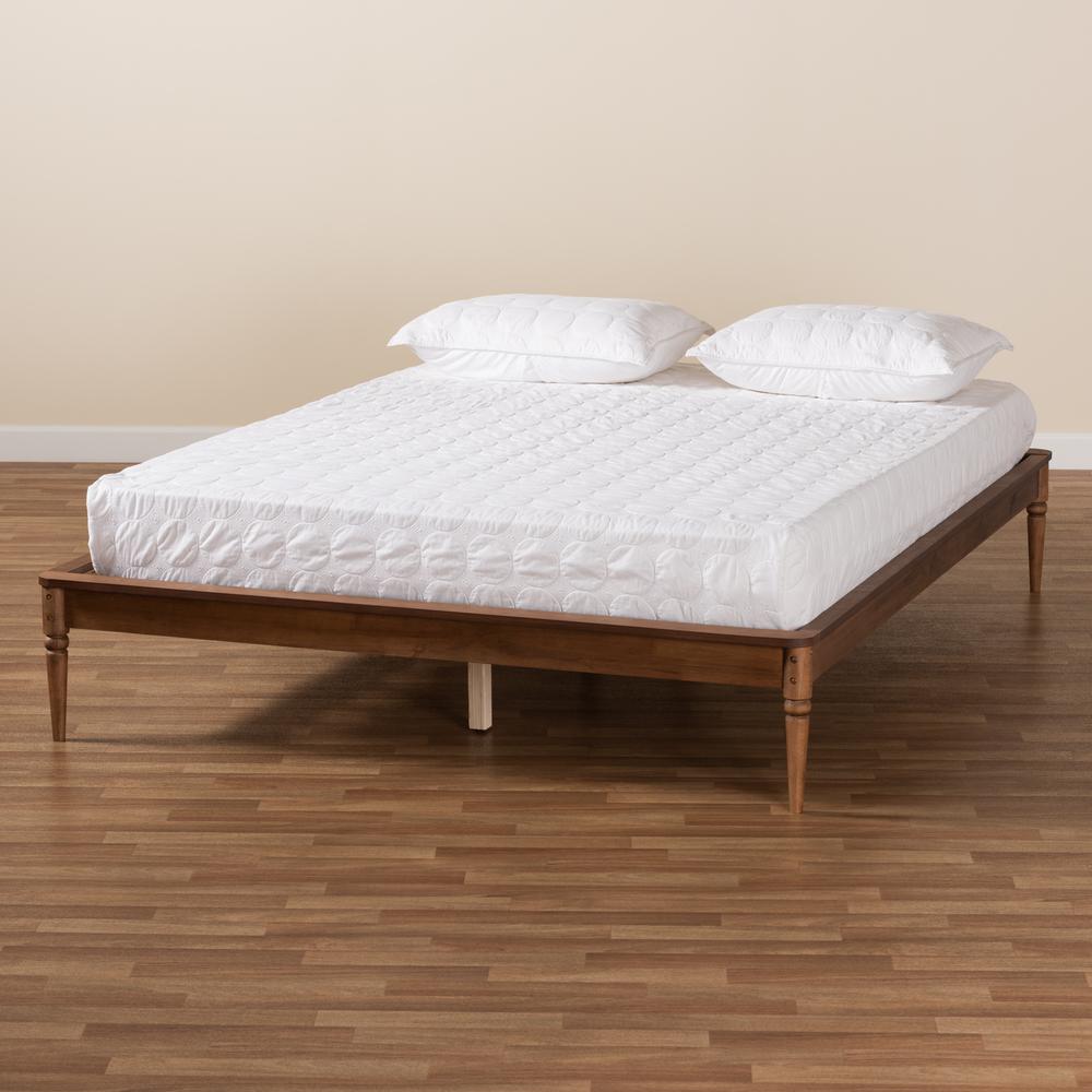 Tallis Classic and Traditional Walnut Brown Finished Wood Queen Size Bed Frame. Picture 17
