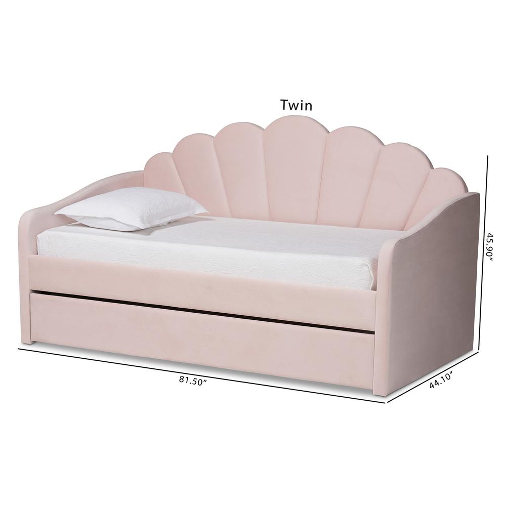 Light Pink Velvet Fabric Upholstered Twin Size Daybed with Trundle. Picture 25