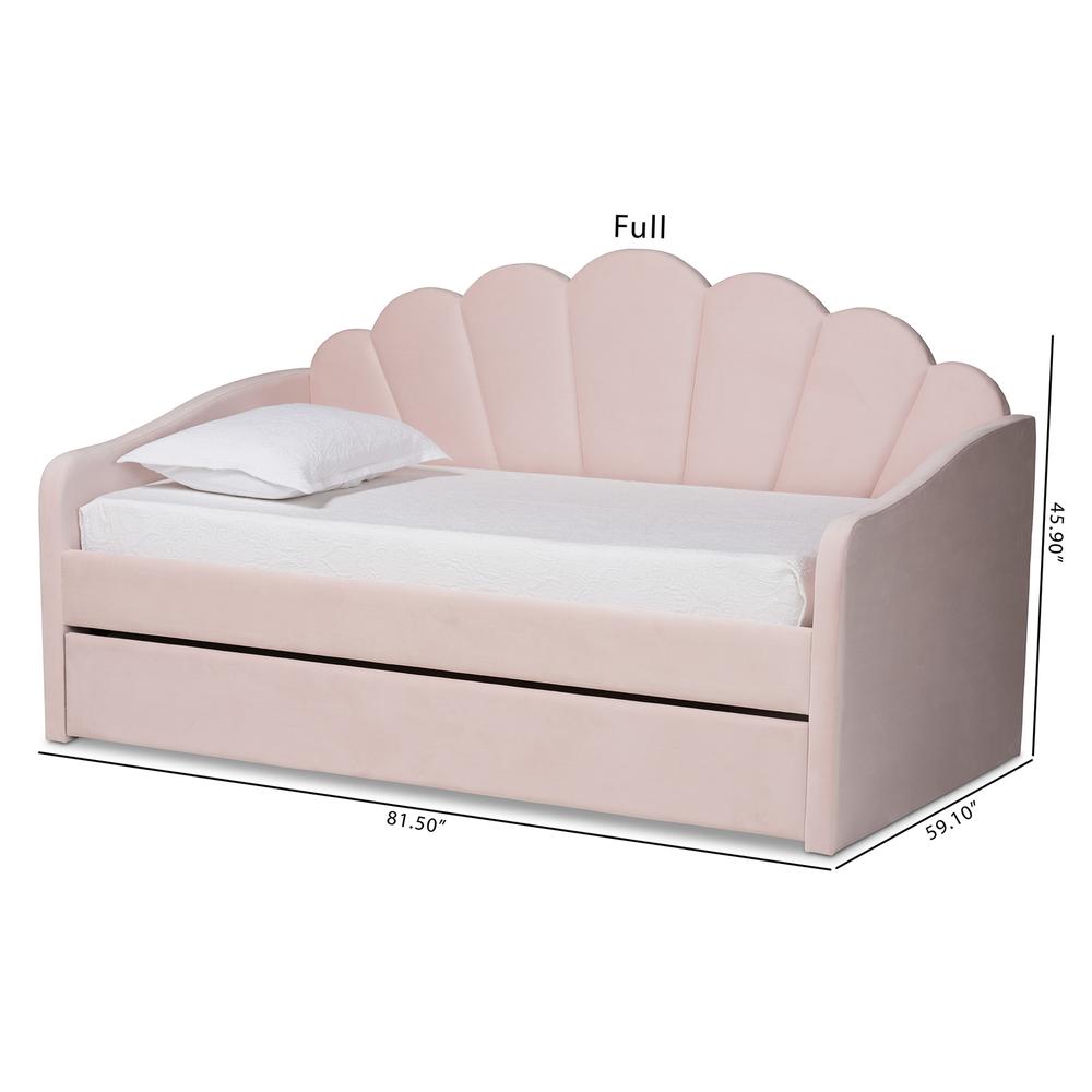 Light Pink Velvet Fabric Upholstered Twin Size Daybed with Trundle. Picture 26