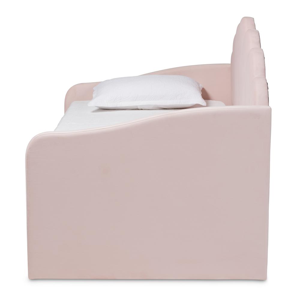 Light Pink Velvet Fabric Upholstered Twin Size Daybed with Trundle. Picture 16