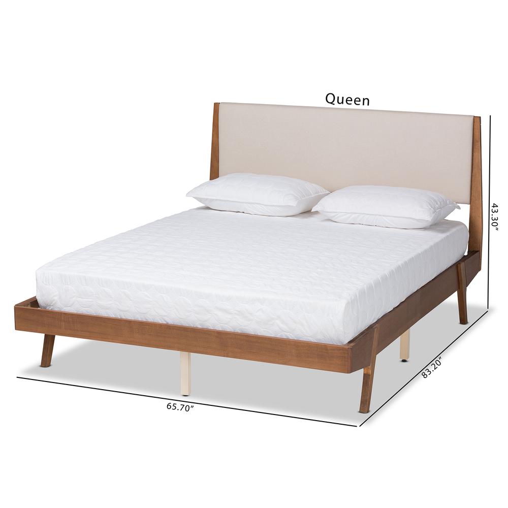 Beige Fabric Upholstered and Walnut Brown Finished Wood Queen Size Platform Bed. Picture 21