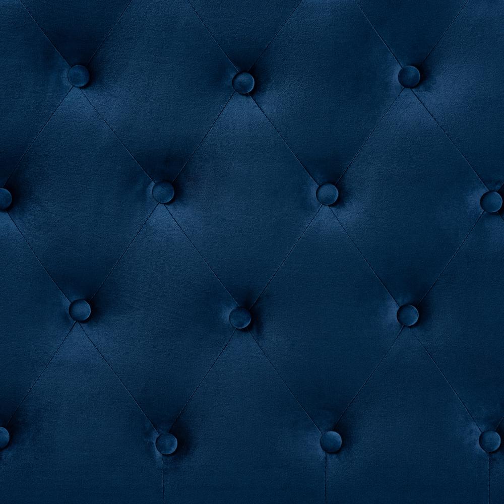 Navy Blue Velvet Fabric Upholstered King Size Headboard. Picture 11