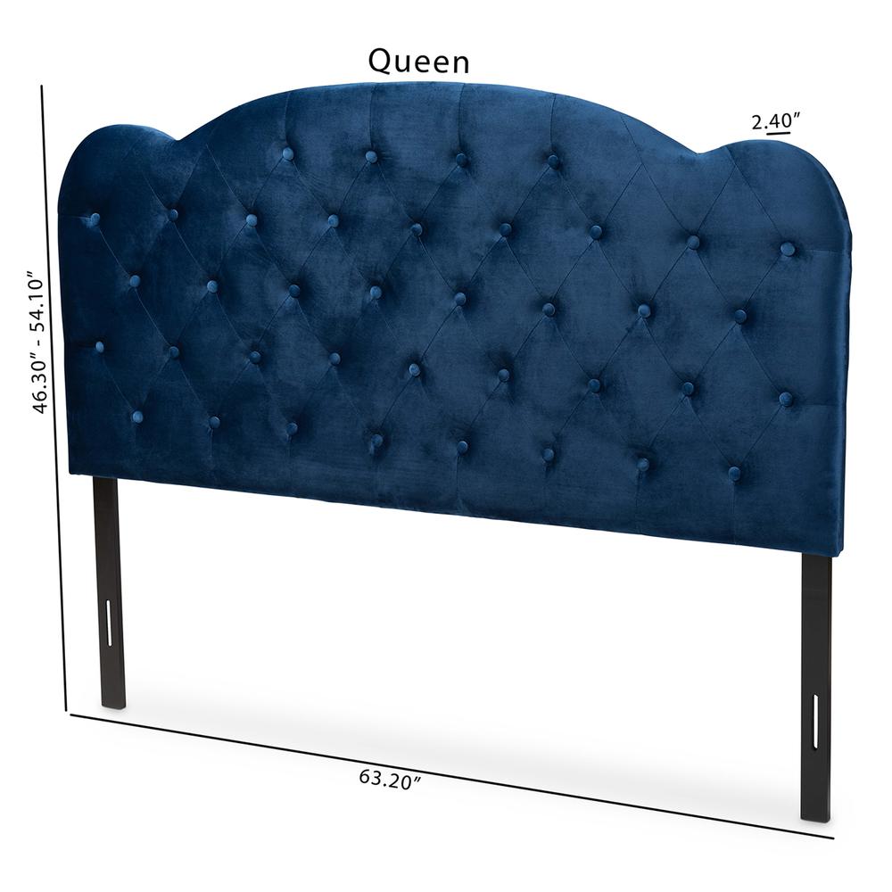 Navy Blue Velvet Fabric Upholstered King Size Headboard. Picture 15
