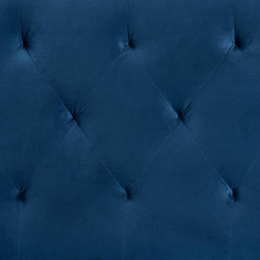 Navy Blue Velvet Fabric Upholstered Queen Size Headboard. Picture 11