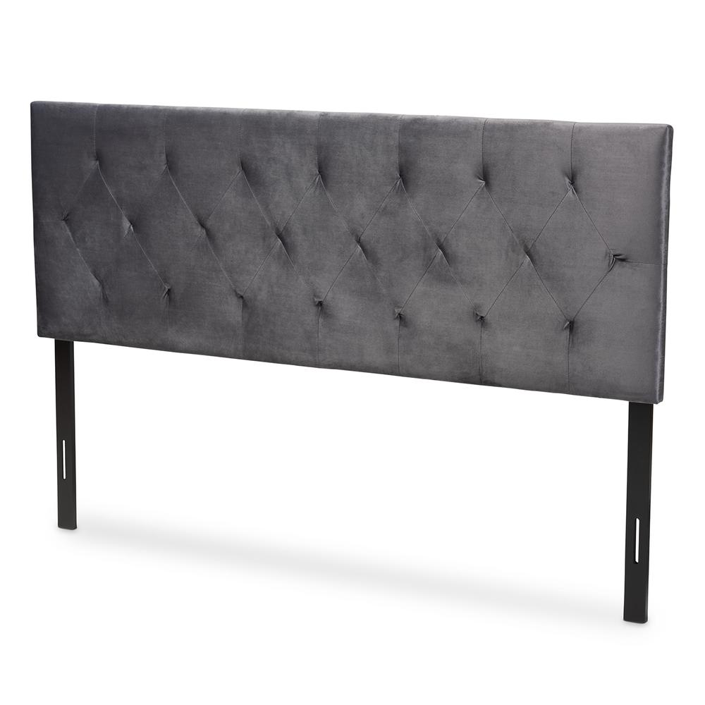 Felix Modern and Contemporary Grey Velvet Fabric Upholstered King Size Headboard. Picture 9