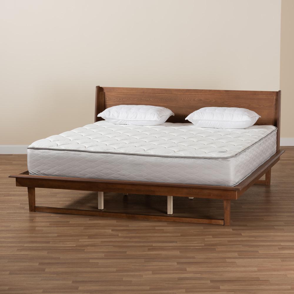 Macayle Mid-Century Modern Ash Walnut Finished Wood King Size Platform Bed. Picture 18