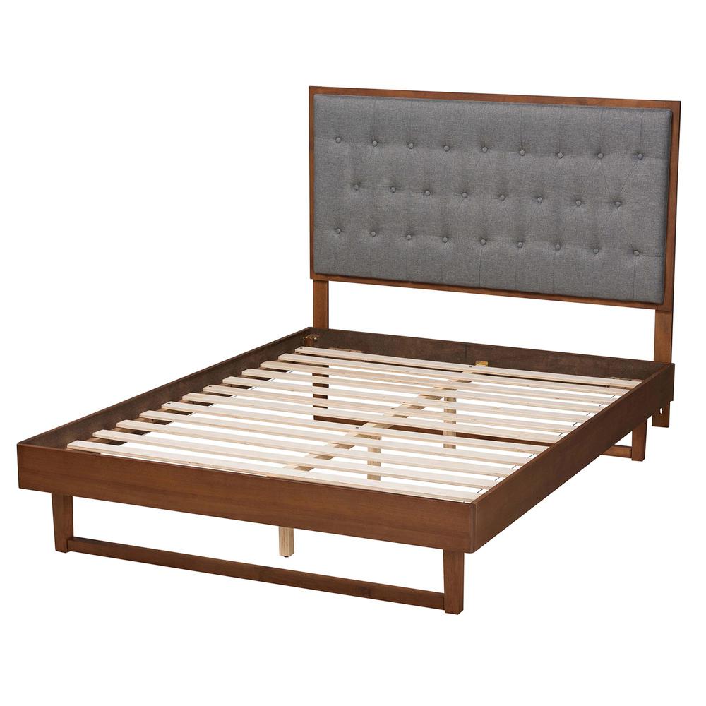 Walnut Brown Finished Wood Queen Size Platform Bed. Picture 14