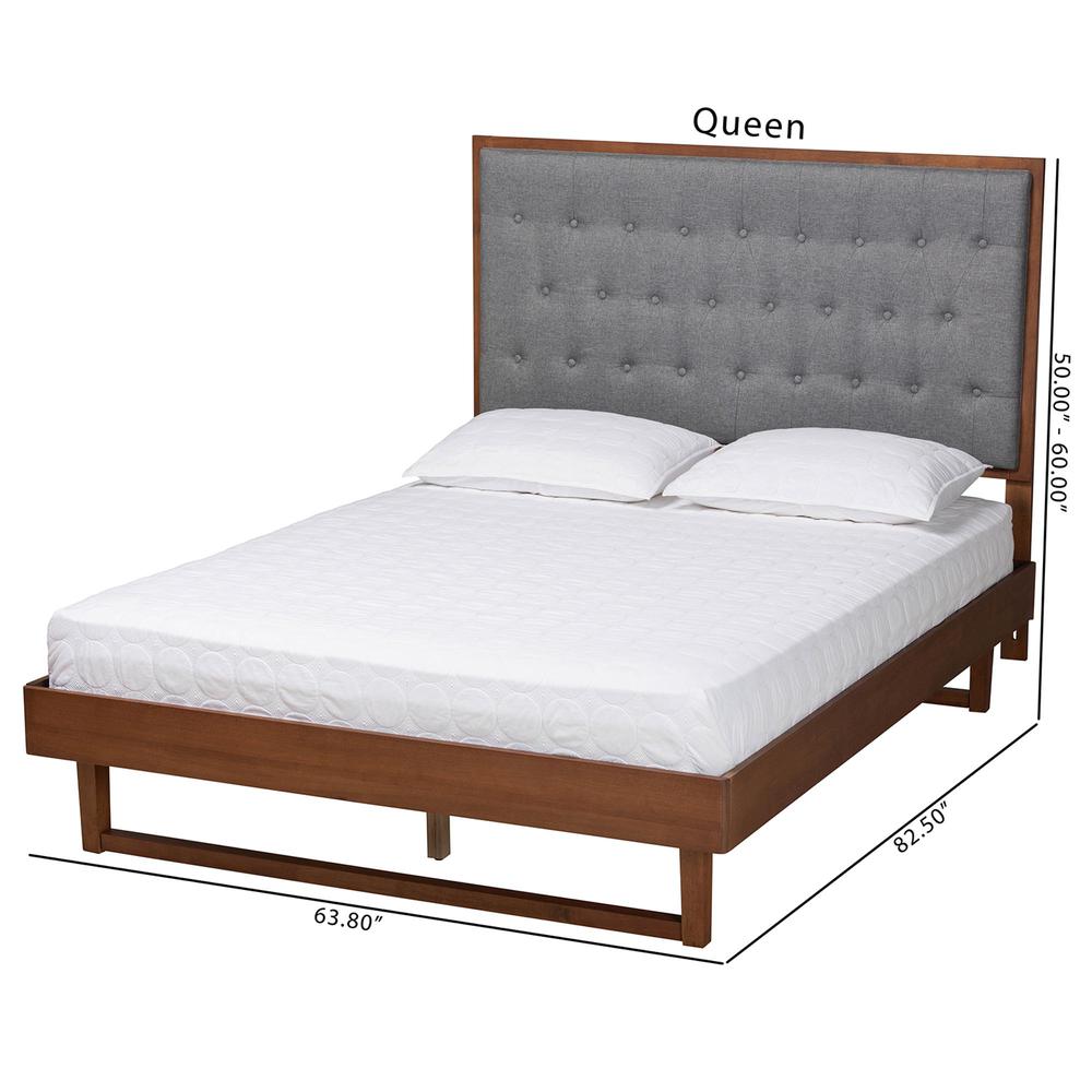 Walnut Brown Finished Wood Queen Size Platform Bed. Picture 20