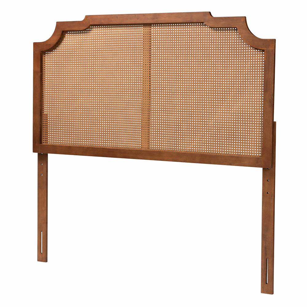 Traditional Ash Walnut Finished Wood Queen Size Headboard with Rattan. Picture 10