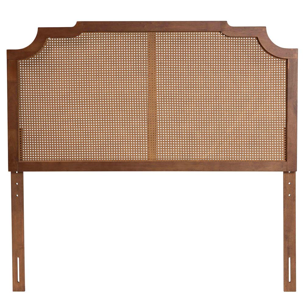 Traditional Ash Walnut Finished Wood Queen Size Headboard with Rattan. Picture 11