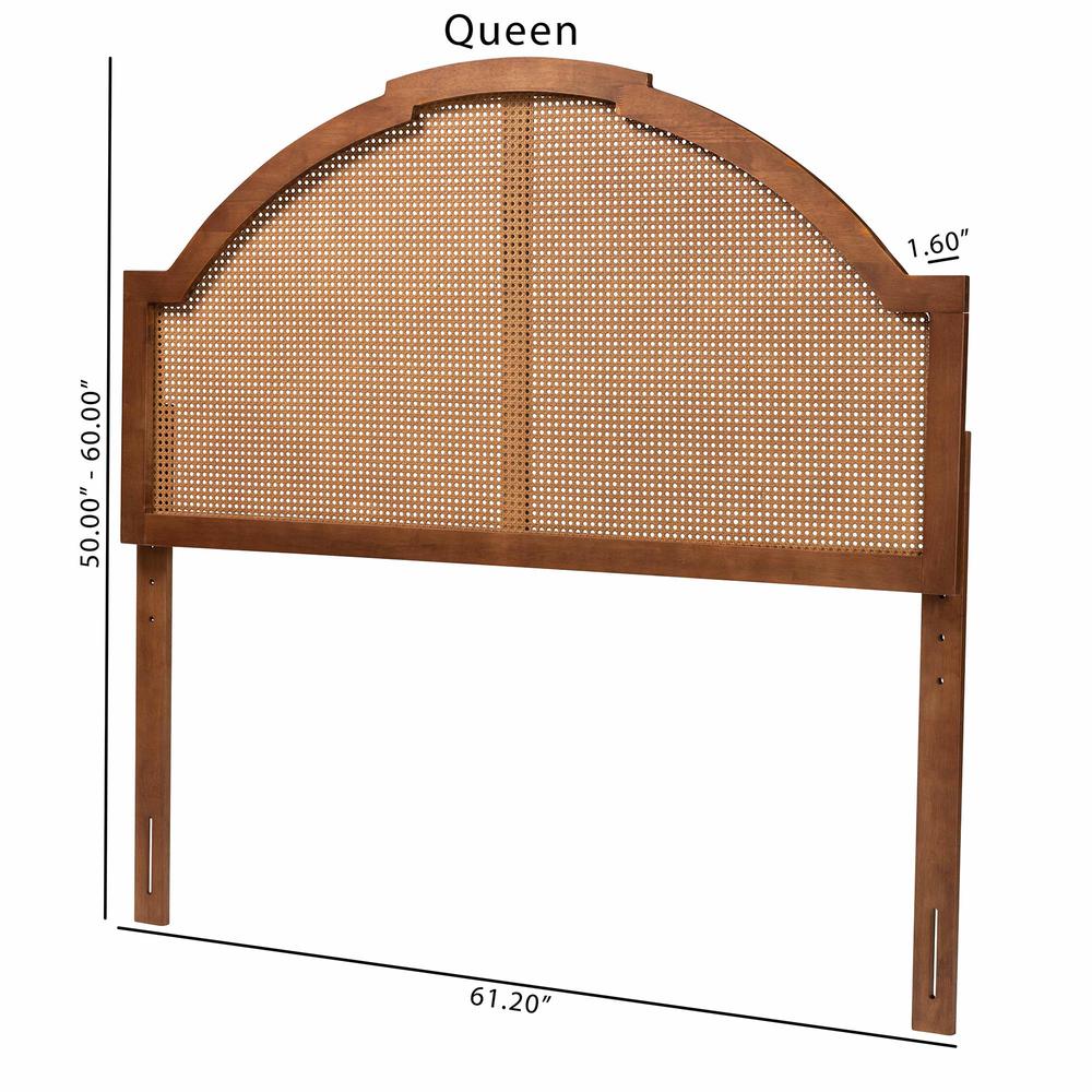 Traditional Ash Walnut Finished Wood Queen Size Headboard with Rattan. Picture 16